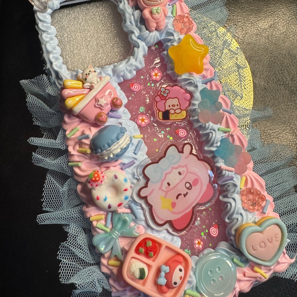 Cute Decoden Pastel iPhone 15 Pro Max Case. Handmade. Labubu and Kirby
